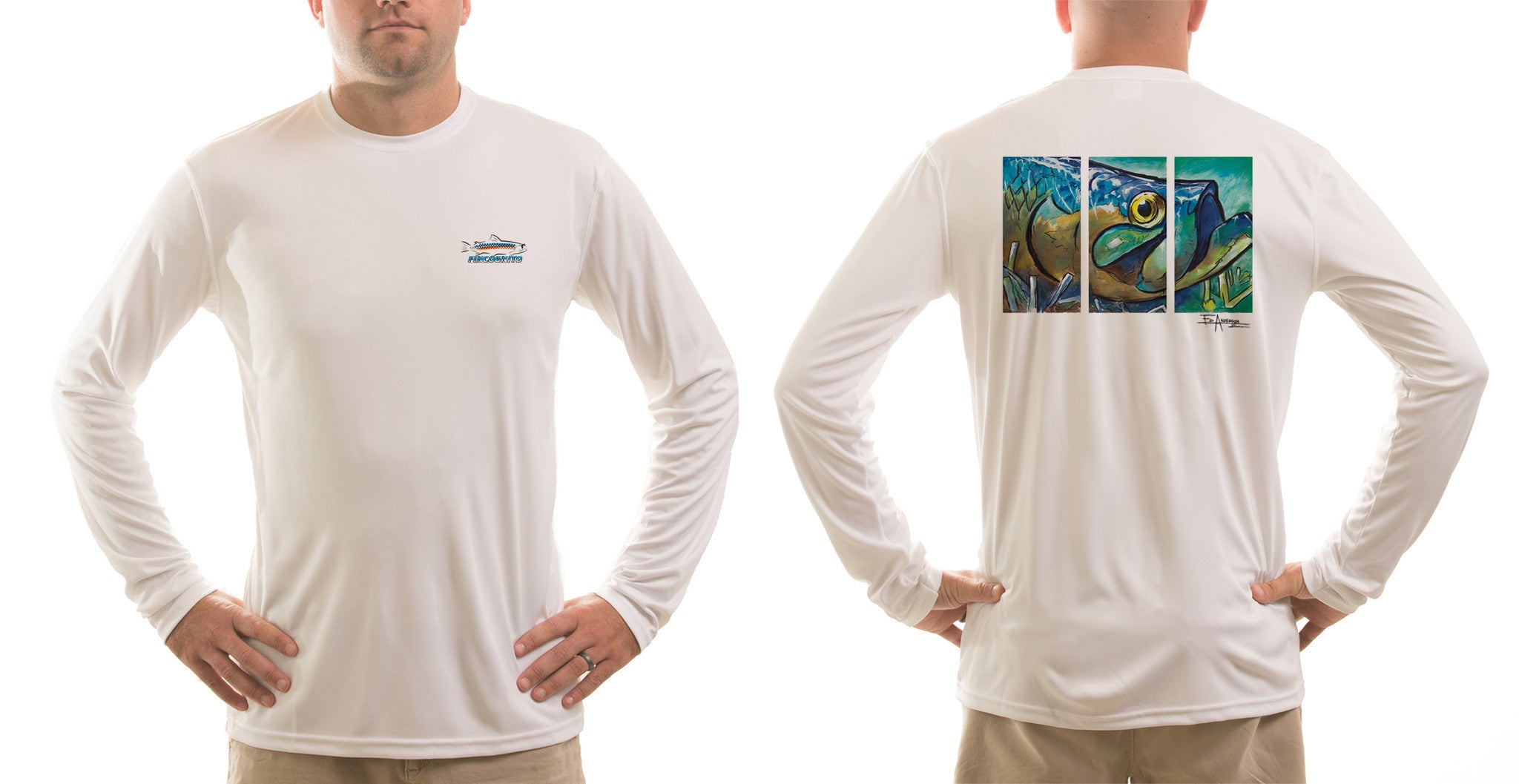 Men's Sun Protective Fishing Shirt White/Tarpon Layup - OVERLANDERS Outfitter