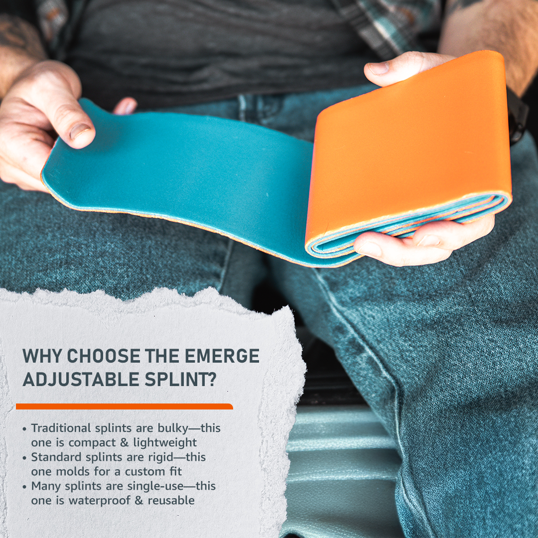 Adjustable Emerge Survival splint with padded straps and adjustable support for immobilizing injuries.
