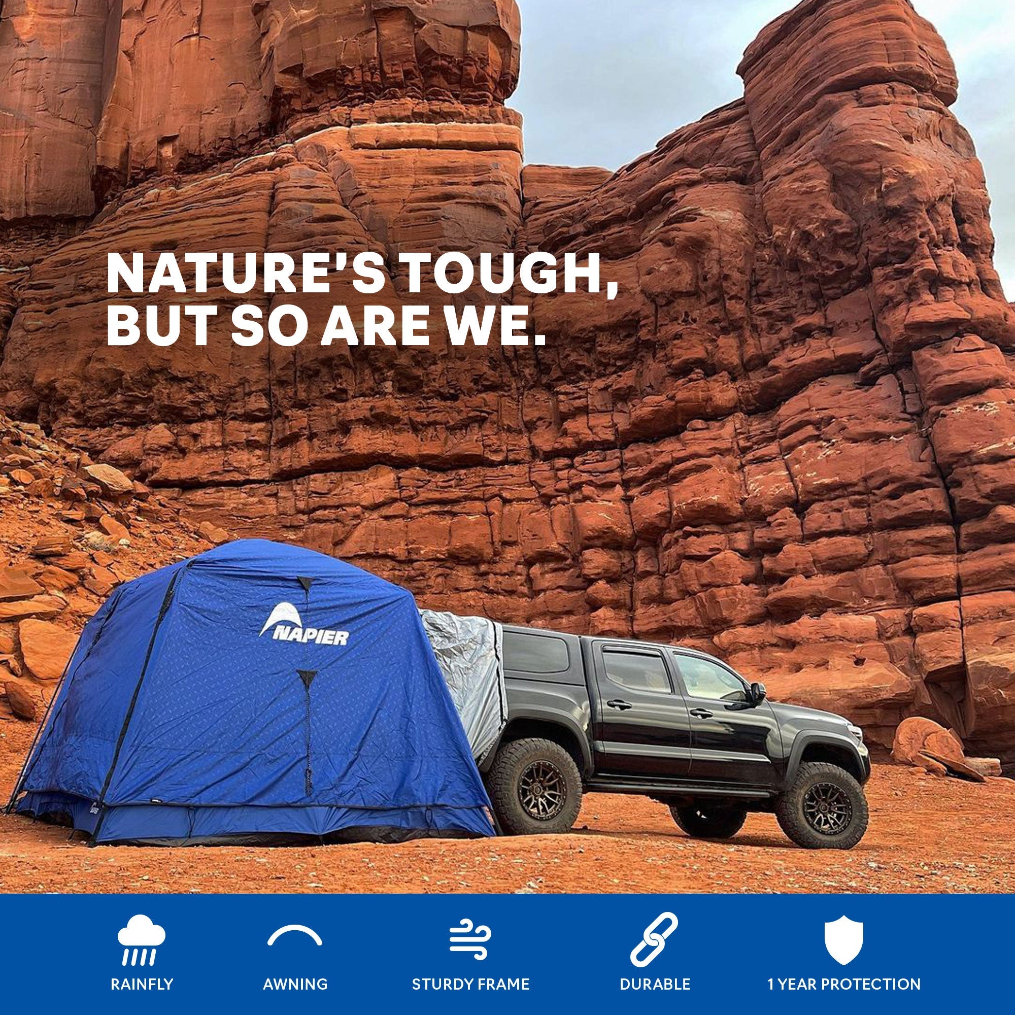 Backcountry Sportsman Sportz SUV Tent set up on a vehicle showing the spacious interior and durable exterior for camping adventures.