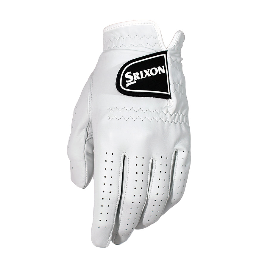 Srixon Cabretta leather golf glove with structured fit and breathable design, designed for comfort and grip during play.