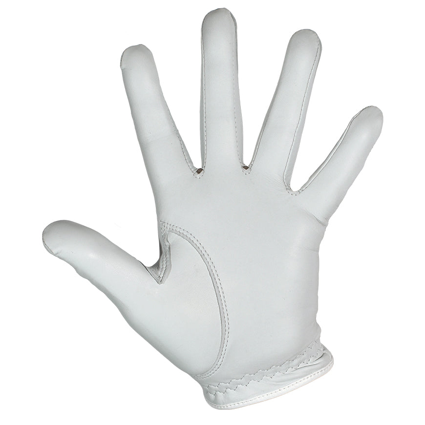 Srixon cabretta leather golf glove with detailed stitching and brand logo, designed for a comfortable fit during play.