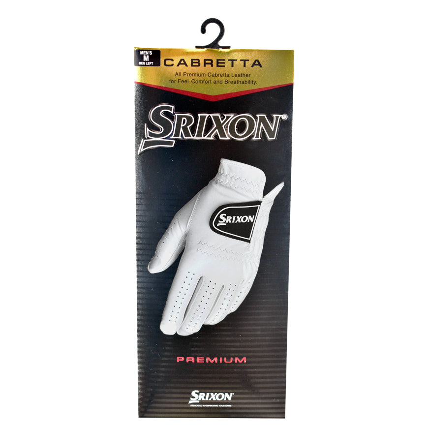 Srixon Cabretta leather golf glove with breathable design and snug fit, ideal for improved grip and comfort during play.