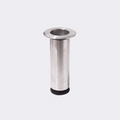 A stainless steel cylindrical pull-out trash can with a circular opening at the top and a black rubber base, shown on a light gray background.