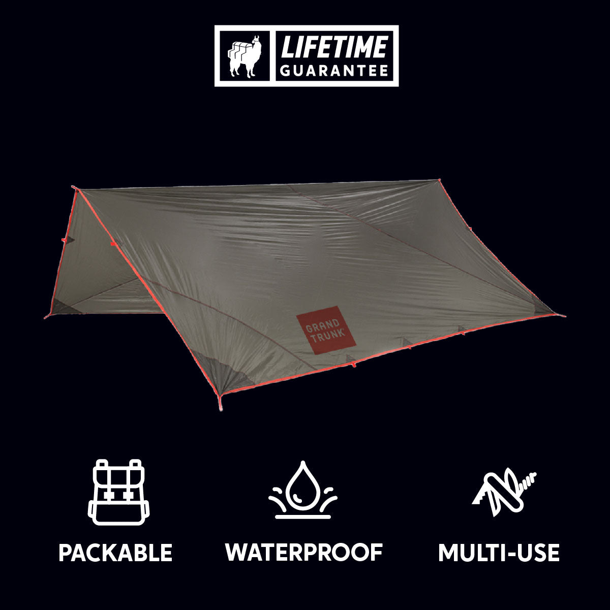 GrandTrunk Abrigo rain fly and shelter set, lightweight outdoor shelter with rain protection and sturdy design for camping adventures.
