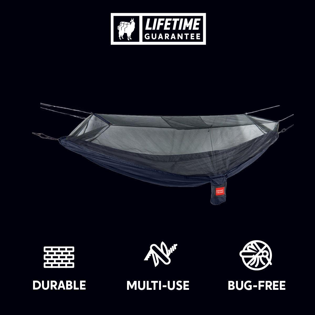 GrandTrunk Skeeter Beeter XT mosquito net hammock set up outdoors, featuring a lightweight mesh design for insect protection.
