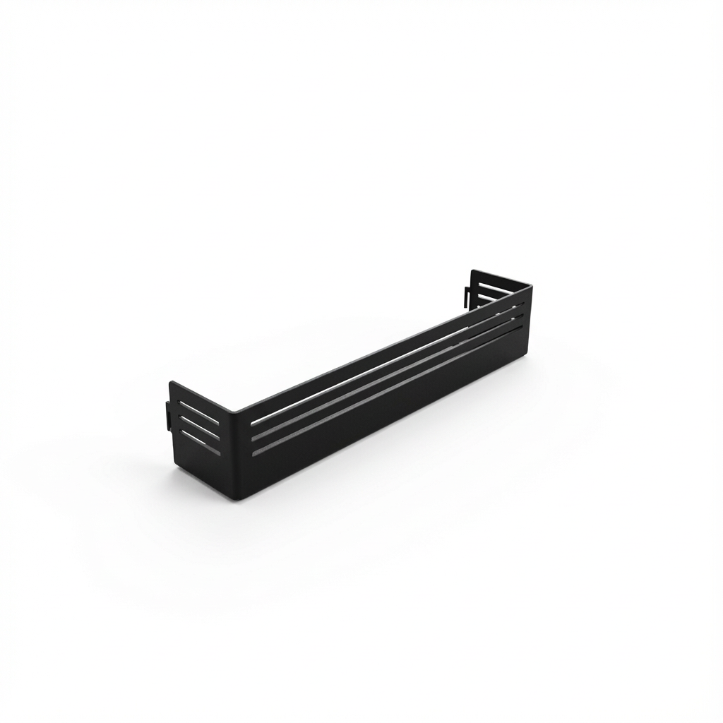 Canyon Adventure Vans CAV MOLLE Panel Shelf made in Utah, mounted on a wall with visible MOLLE attachment points and sturdy construction.