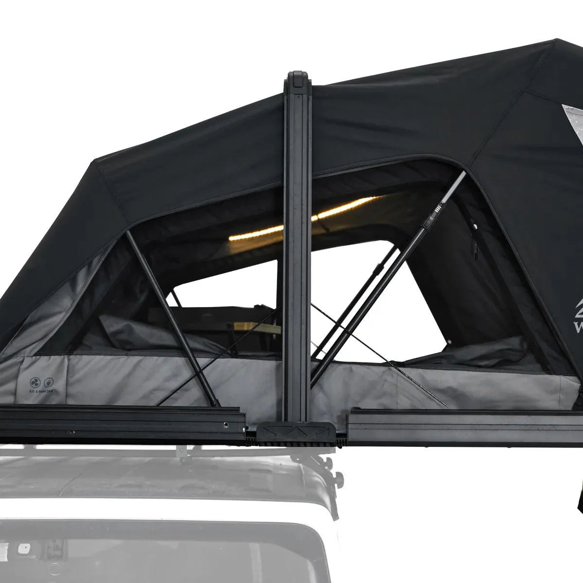 Wild Land OrthFrame Max roof top tent set up on a vehicle, showcasing off-road overlanding gear and durable construction.