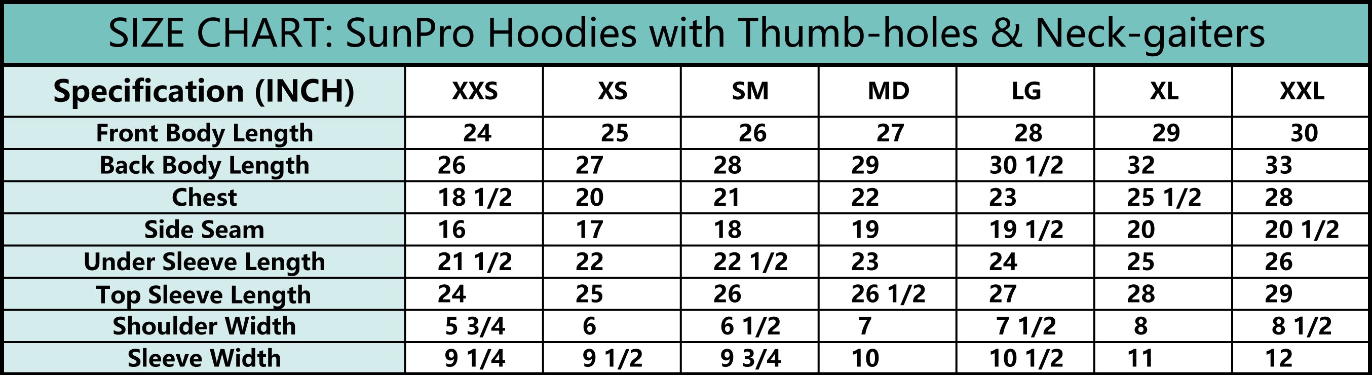 Sunpro hoodie by Cognito Brands featuring a brown snack graphic and fishing design, displayed on a sizing chart.