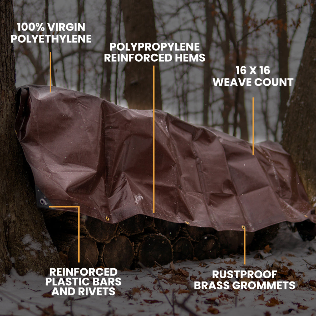 Open 8x10 foot White Duck Outdoors heavy-duty poly tarp, 16 mil thick with reinforced edges, showcasing its durable waterproof design.