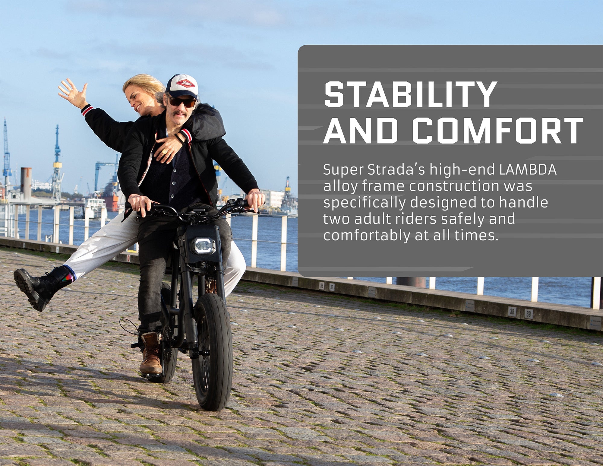 ZEITBIKE Super Strada NOMAD sports utility e-bike displayed in a pamphlet with adjustable handlebars and rugged tires.