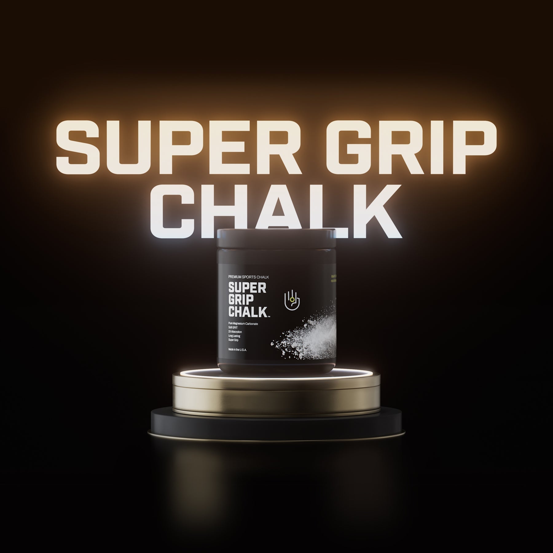 Clean Chalk Super Grip Magnesium Carbonate sports chalk powder in a tub, ideal for climbing, weightlifting, and gym workouts.