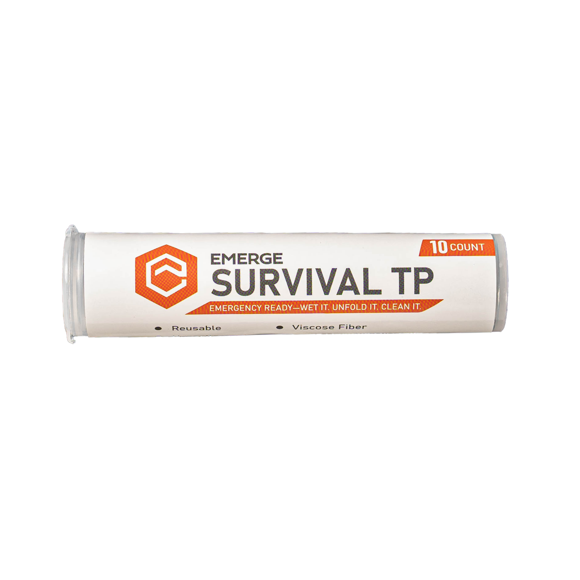 Emerge Survival toilet paper pack with 10 durable, biodegradable sheets designed for emergency and survival situations.