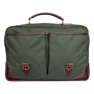 Open Backcountry Sportsman Entrepreneur Briefcase showing organized interior with compartments and leather exterior.
