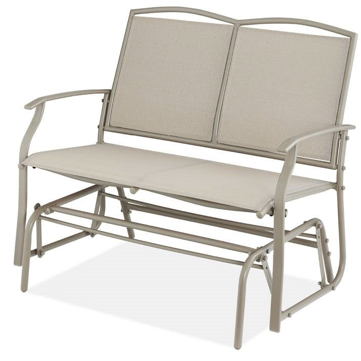 2 Seat Mesh Patio Loveseat Swing Glider Rocker with Armrests in Taupe - OVERLANDERS Outfitter