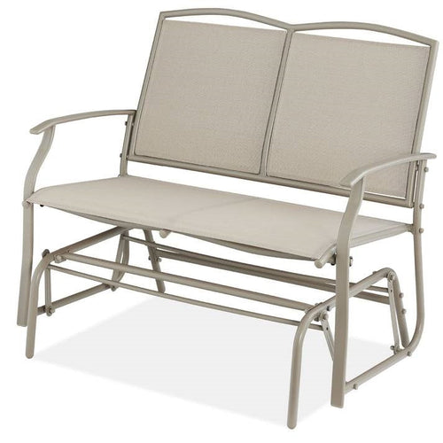 2 Seat Mesh Patio Loveseat Swing Glider Rocker with Armrests in Taupe - OVERLANDERS Outfitter