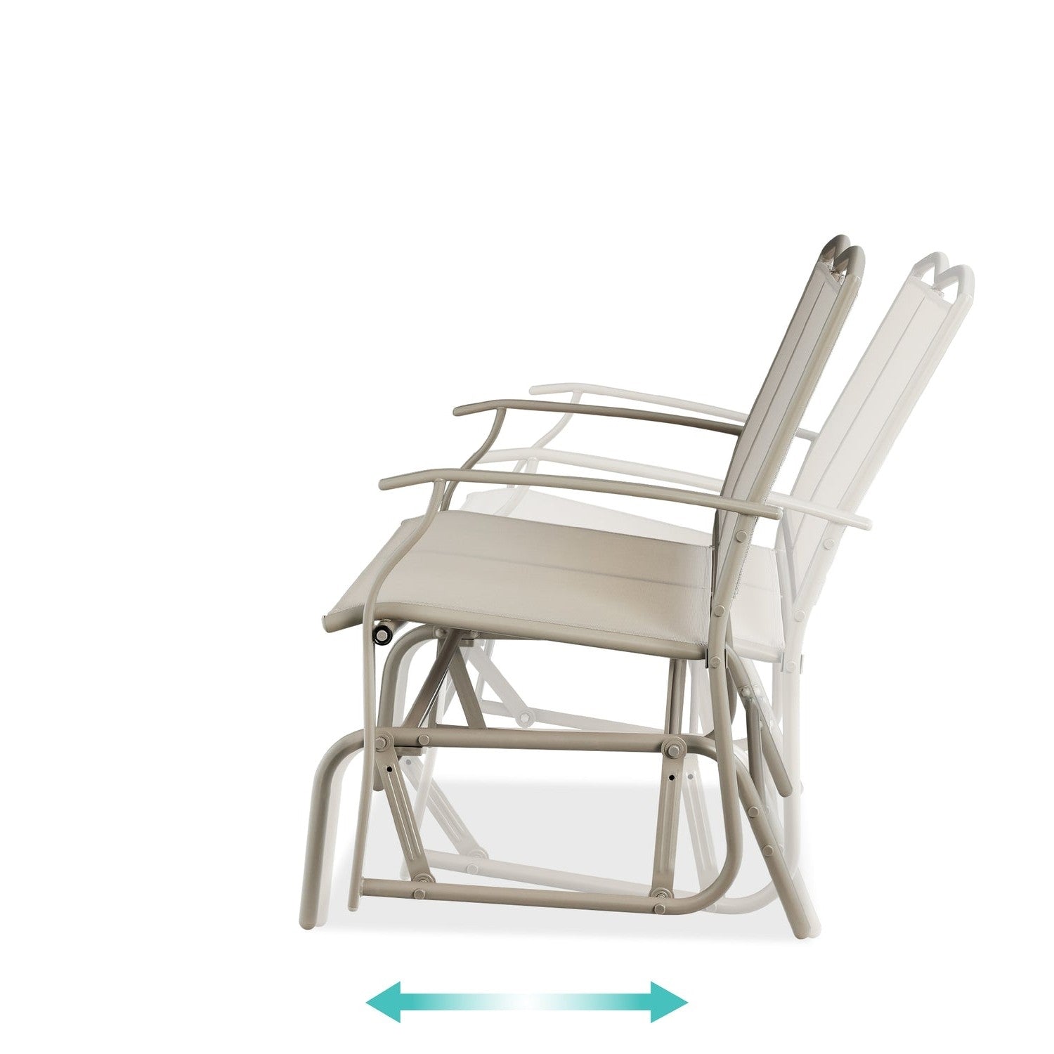 2 Seat Mesh Patio Loveseat Swing Glider Rocker with Armrests in Taupe - OVERLANDERS Outfitter