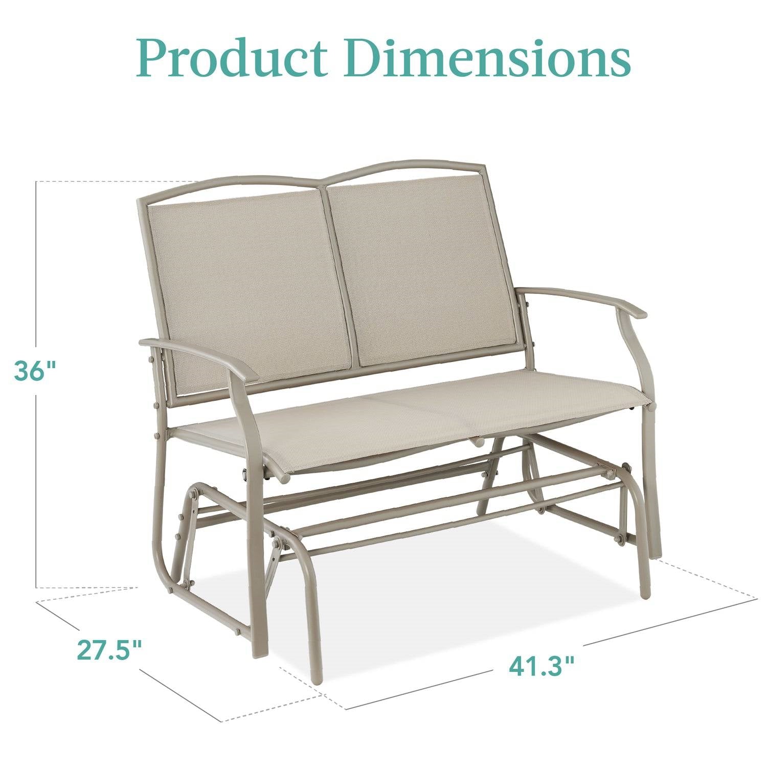 2 Seat Mesh Patio Loveseat Swing Glider Rocker with Armrests in Taupe - OVERLANDERS Outfitter