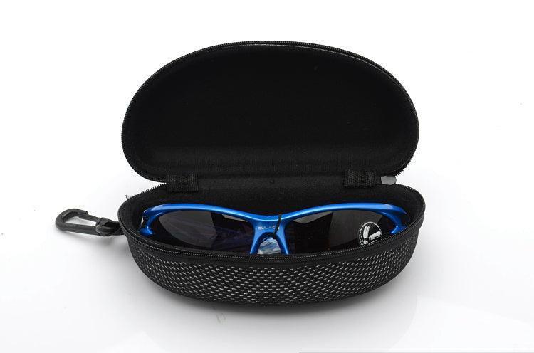 Bean's Moto Booth riding glasses storage case, black protective case with zipper and logo for motorcycle eyewear storage.