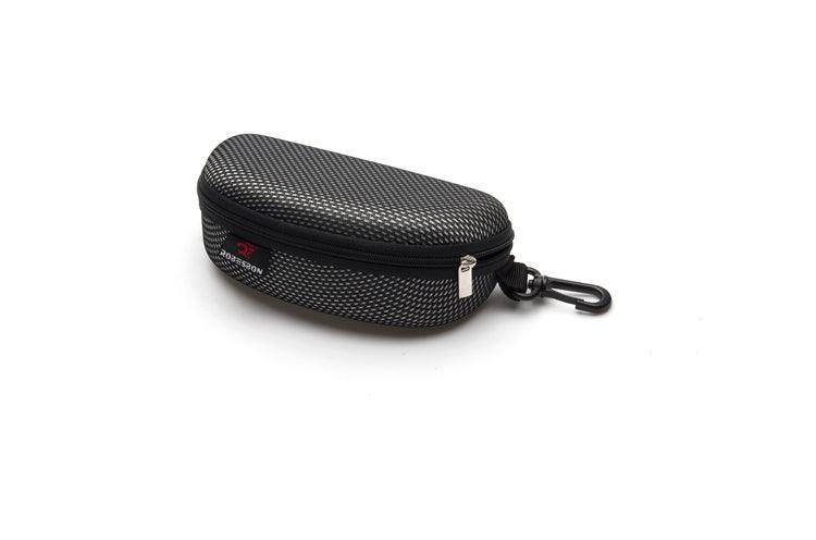 Bean's Moto Booth riding glasses storage case, black protective case with zipper closure for motorcycle eyewear protection.