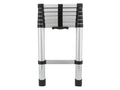 GoWesty telescoping ladder extended for exterior use, showing its compact design and sturdy construction for outdoor access.