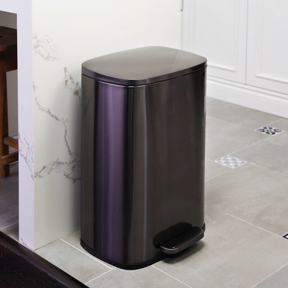 HomePacific 13-gallon black stainless steel kitchen trash can with step-open lid, durable and modern design for waste disposal.