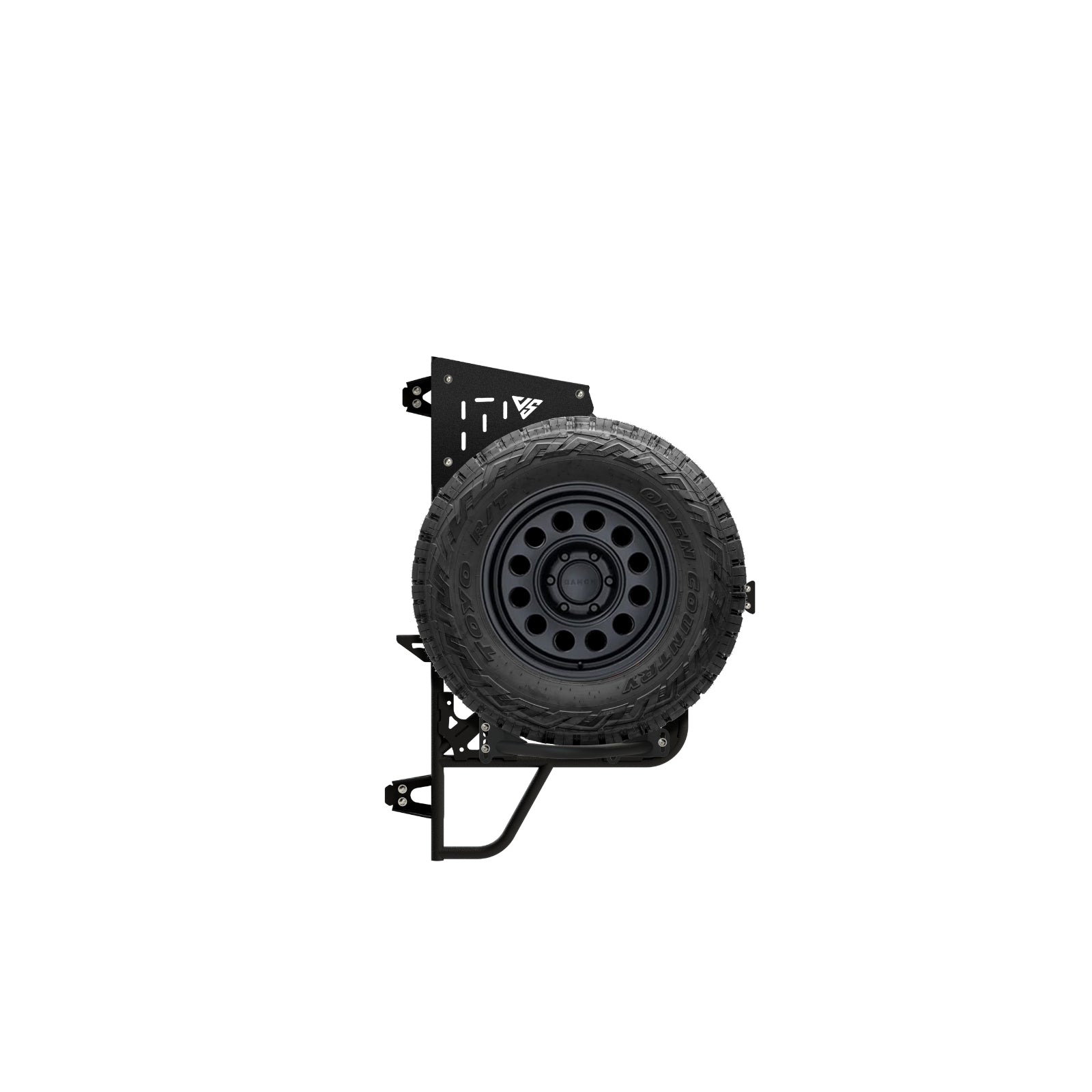 Vanspeed Sprinter rear tire carrier mounted on vehicle exterior, showcasing durable construction and attachment for van tire storage.