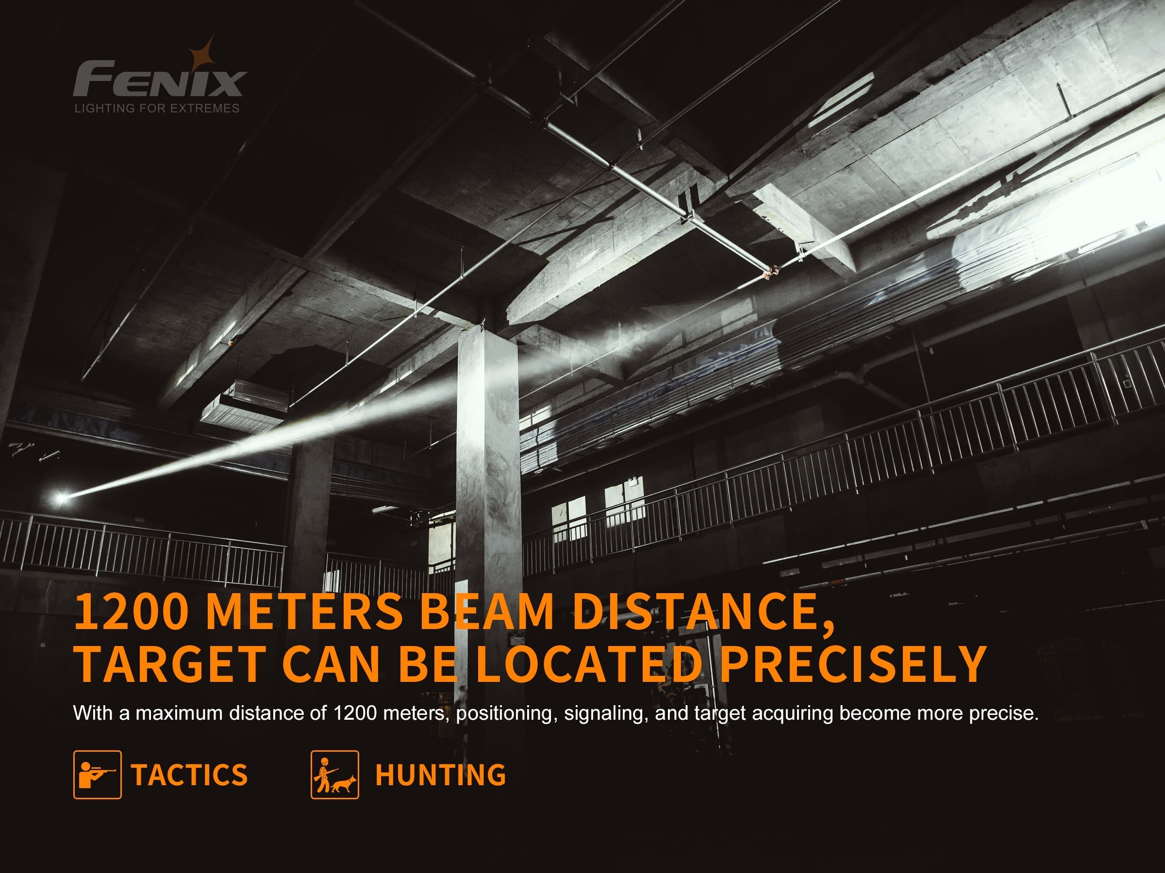 Fenix TK30 tactical flashlight with white laser LED, showcasing sleek design and durable build in a dark setting.
