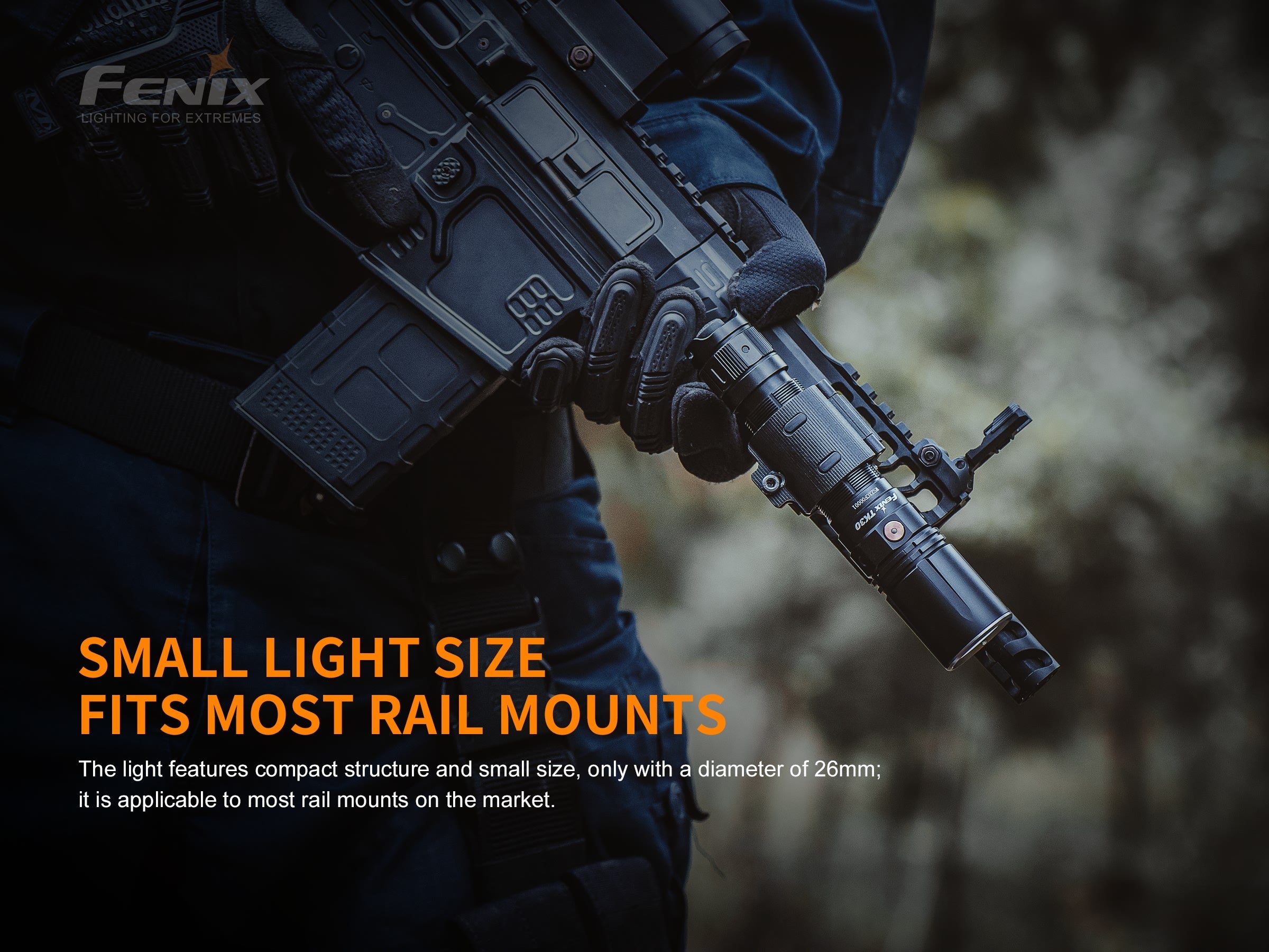 Fenix TK30 tactical flashlight with white laser LED, showcasing a sleek design and durable construction.