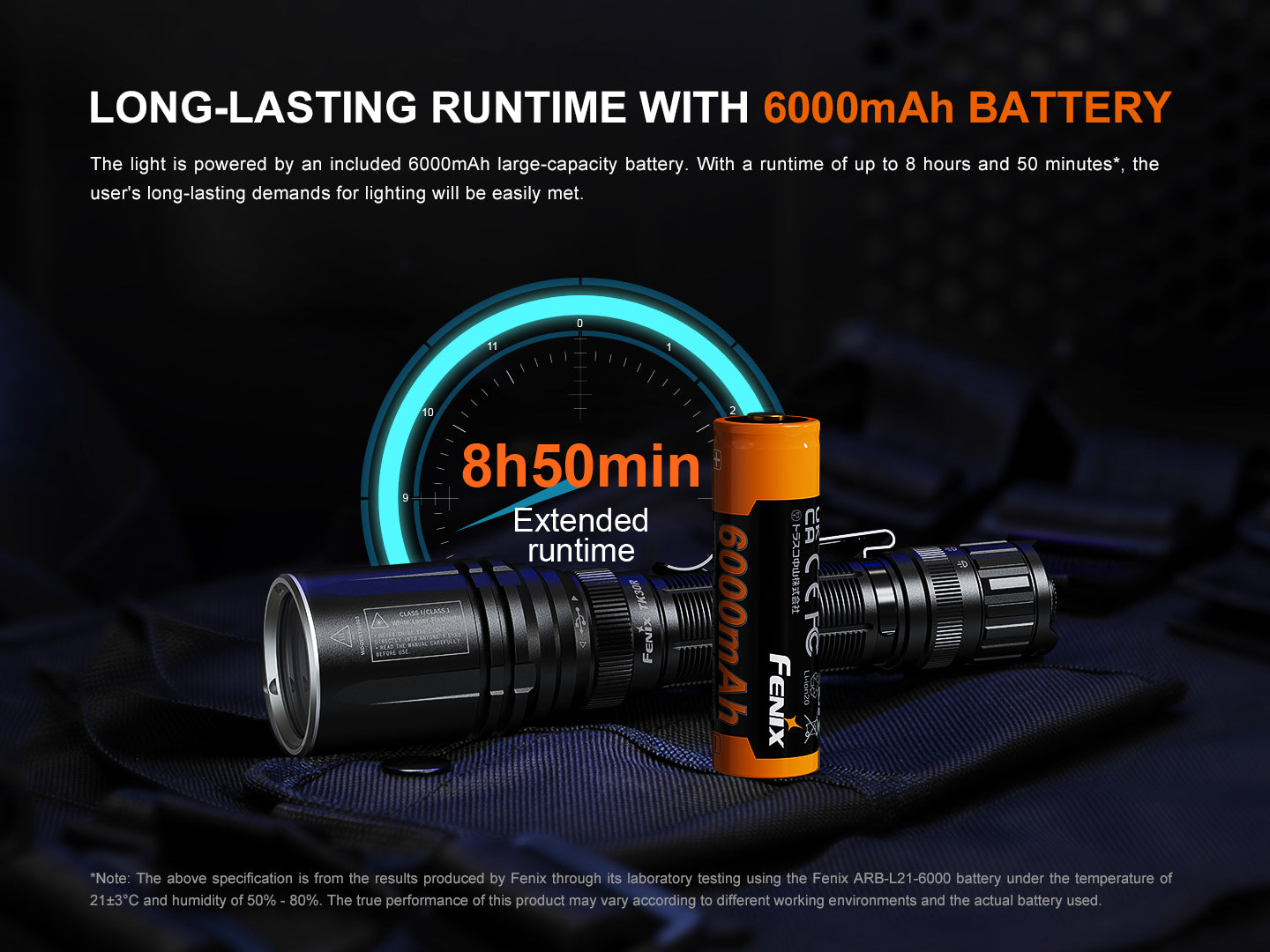 Fenix TK30R tactical flashlight with white laser, showcasing its sleek design and rechargeable feature.