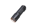 Fenix TK35R UV tactical flashlight with rechargeable battery, showcasing its sleek design and bright LED light beam.