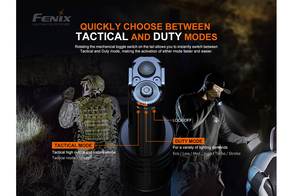 Fenix TK35UE V2.0 tactical flashlight emitting 5000 lumens, showcasing its sleek design and powerful beam.