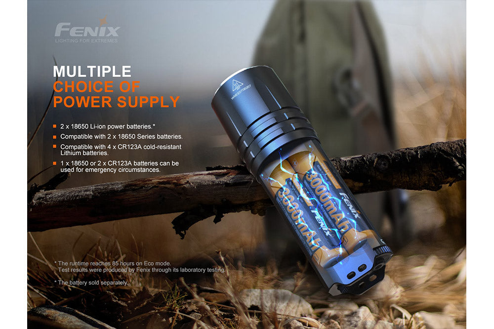 Fenix TK35UE V2.0 tactical flashlight with a powerful 5000 lumens beam, showcasing a durable design and ergonomic grip.
