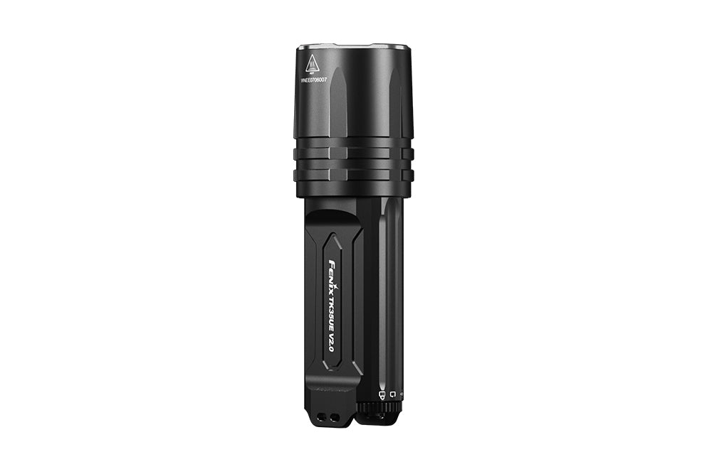 Fenix TK35UE V2.0 tactical flashlight with a powerful 5000 lumens output, showcasing its sleek design and durable build.
