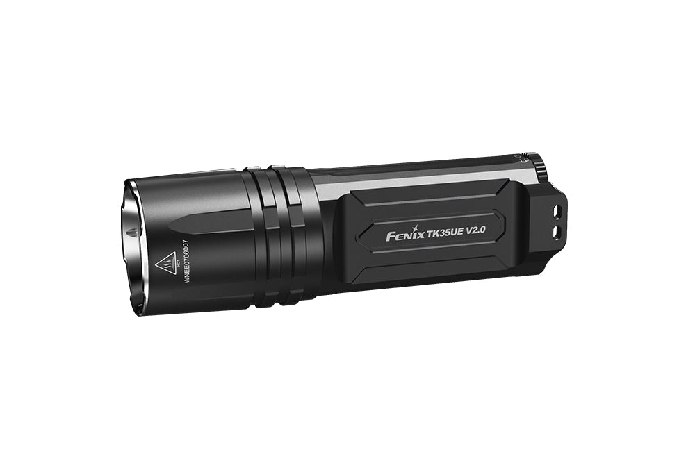 Fenix TK35UE V2.0 tactical flashlight with bright 5000 lumens, showcasing its robust design and advanced features.