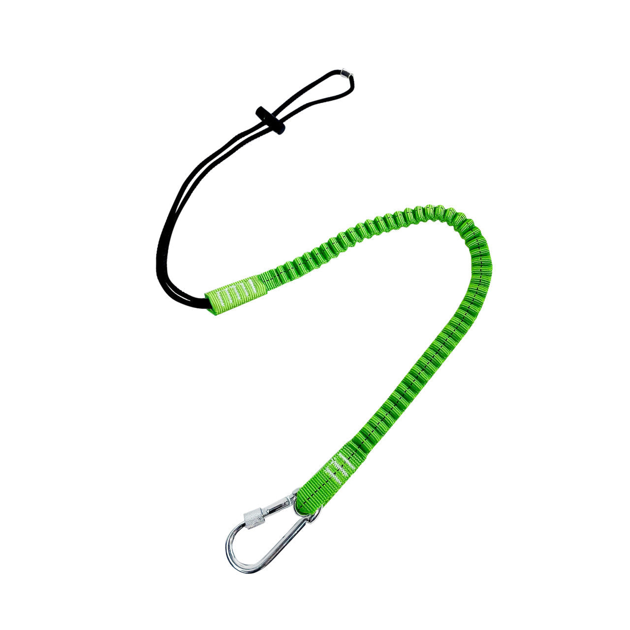 VM Hardware Frontline TLS15 ToolGrip elastic tool tether with steel turn lock carabiner, designed for work safety harnesses.