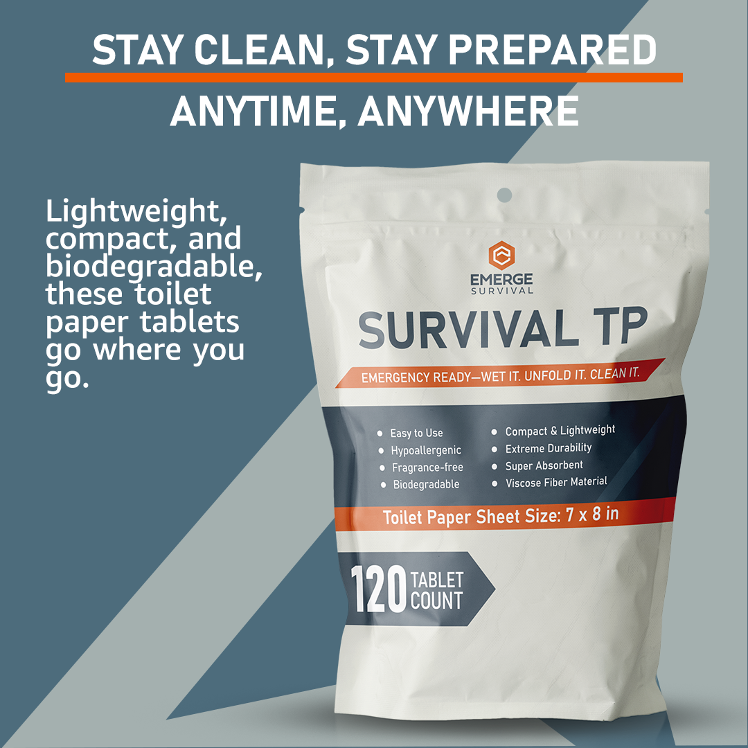 Emerge Survival toilet paper roll, eco-friendly and soft, designed for emergency and outdoor use.