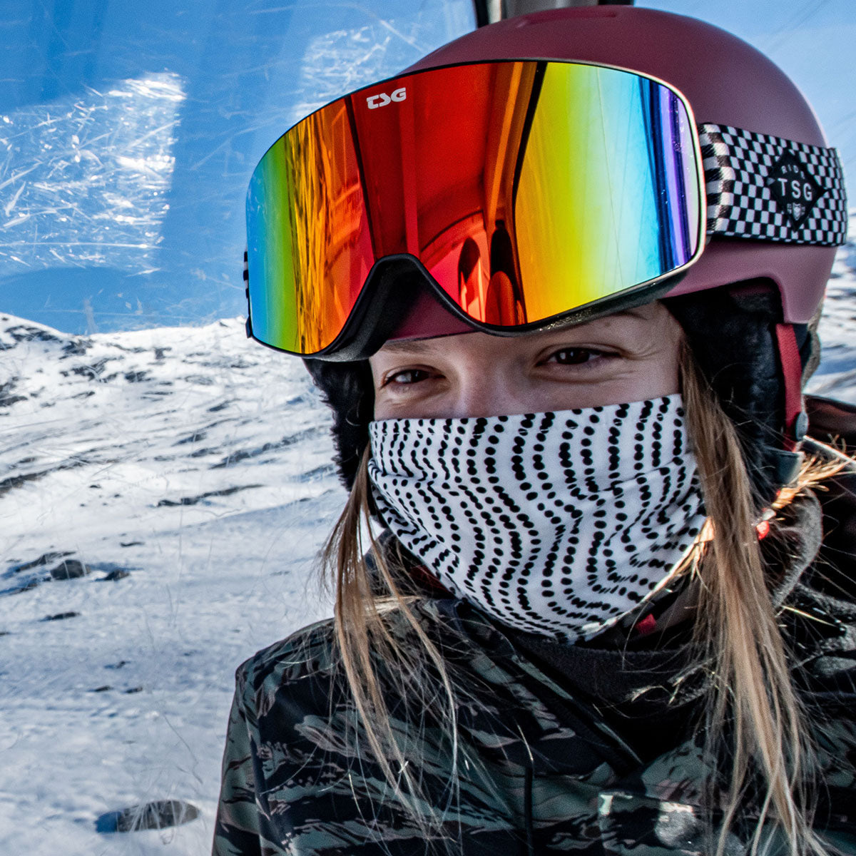 ZEITBIKE TSG Winter Goggle Goggle Four eyewear, low checker design, adjustable strap, clear lens, one size fits most.
