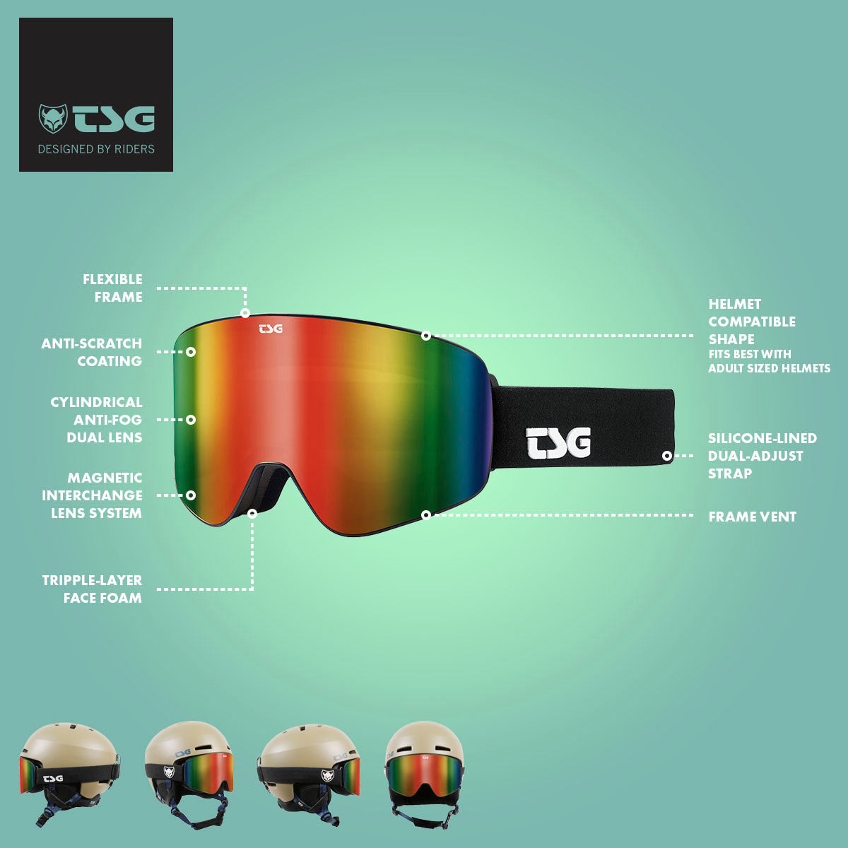 ZEITBIKE TSG Winter Goggle Four S Pro Design MK1 eyewear with clear lens and adjustable strap for winter sports.