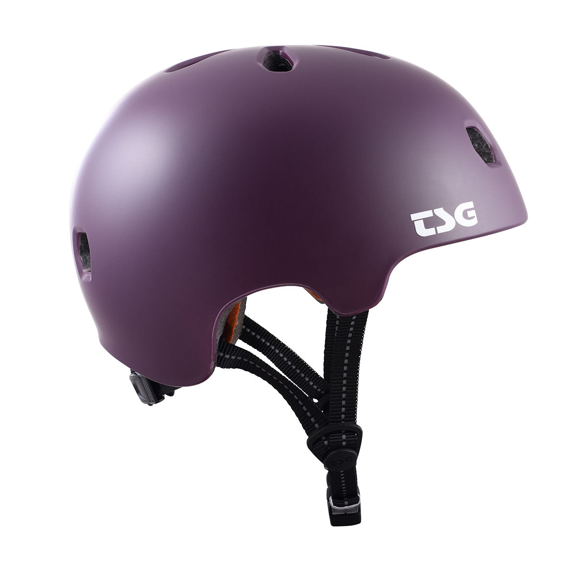ZEITBIKE TSG Meta helmet in eggplant color with sleek design, adjustable straps, and ventilation for safe riding.