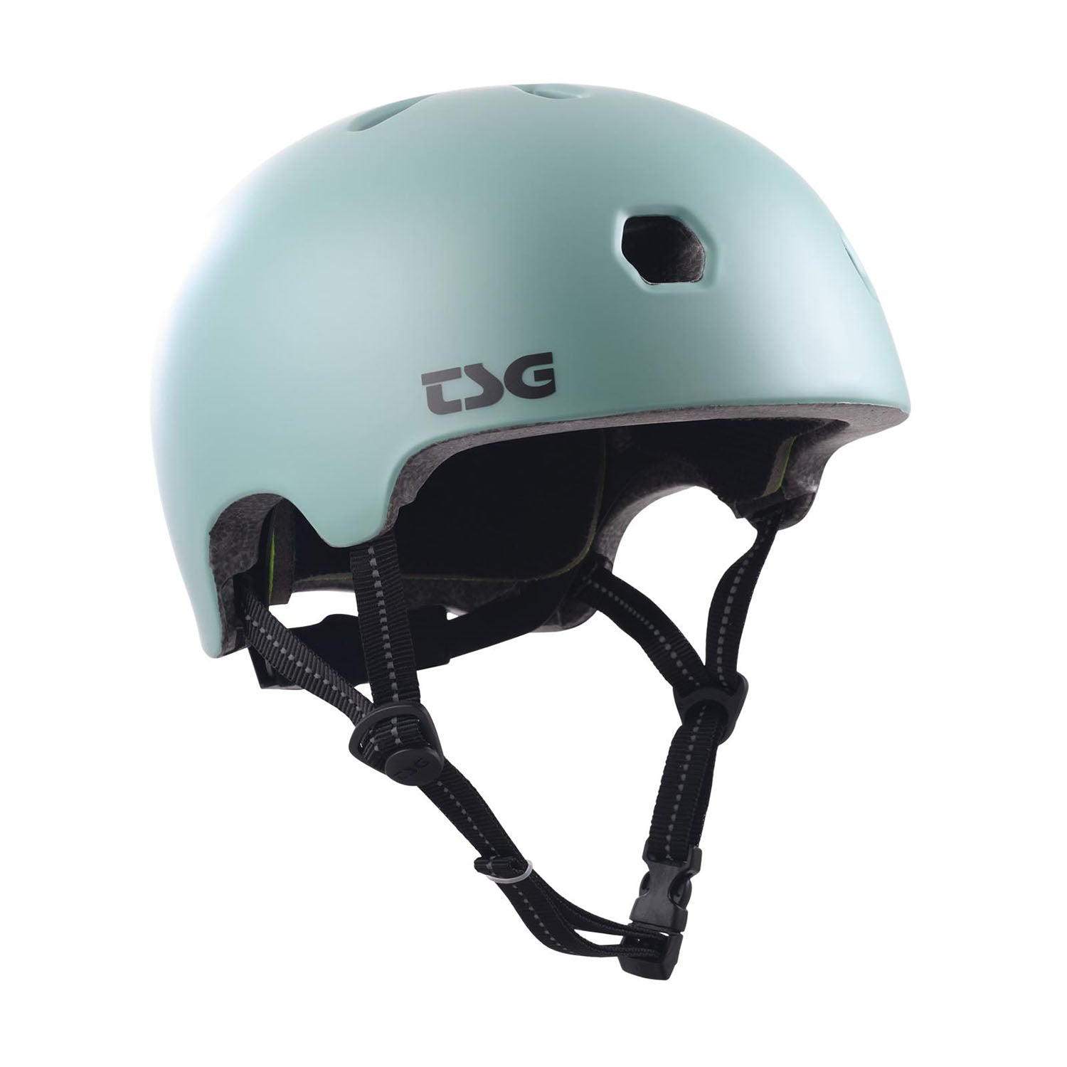 Black and blue TSG Meta helmet by ZEITBIKE with sleek design, adjustable straps, and ventilation for cycling safety.