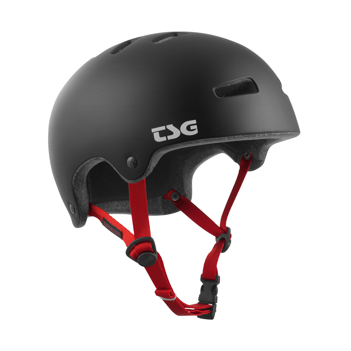 Black satin finish TSG Superlight helmet by ZEITBIKE with aerodynamic design and ventilation for cycling safety and comfort.