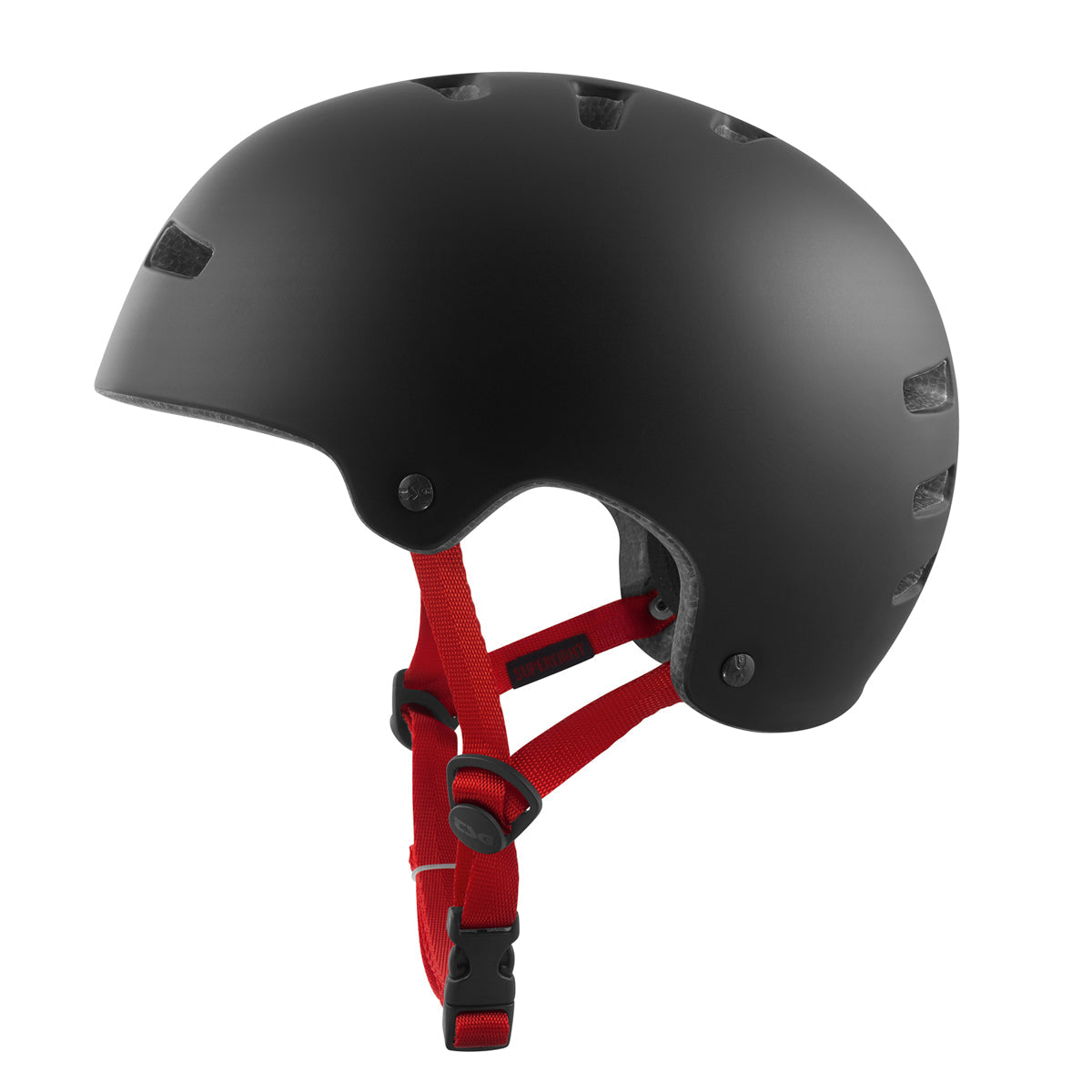 Black satin TSG Superlight helmet by ZEITBIKE with sleek design and aerodynamic vents for cycling safety and comfort.