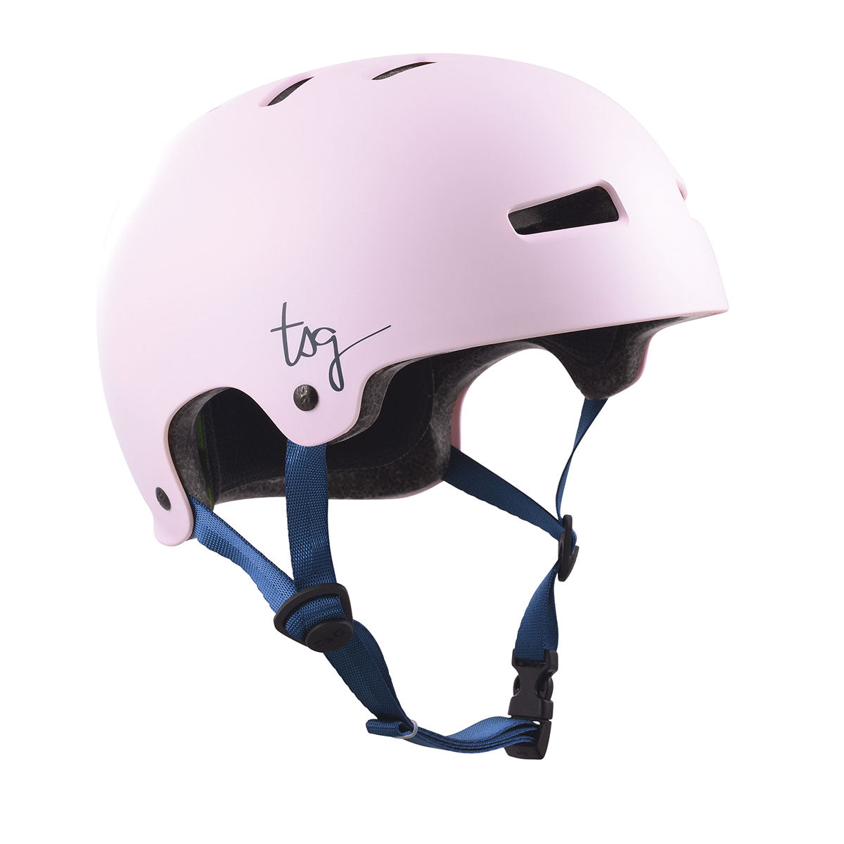 Pink TSG Evolution Women's helmet by ZEITBIKE featuring a sleek design and adjustable straps, displayed on a neutral background.