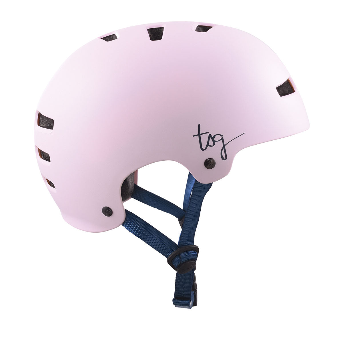 Pink TSG Evolution Women’s helmet by ZEITBIKE, featuring a sleek design and adjustable straps for safety and comfort.