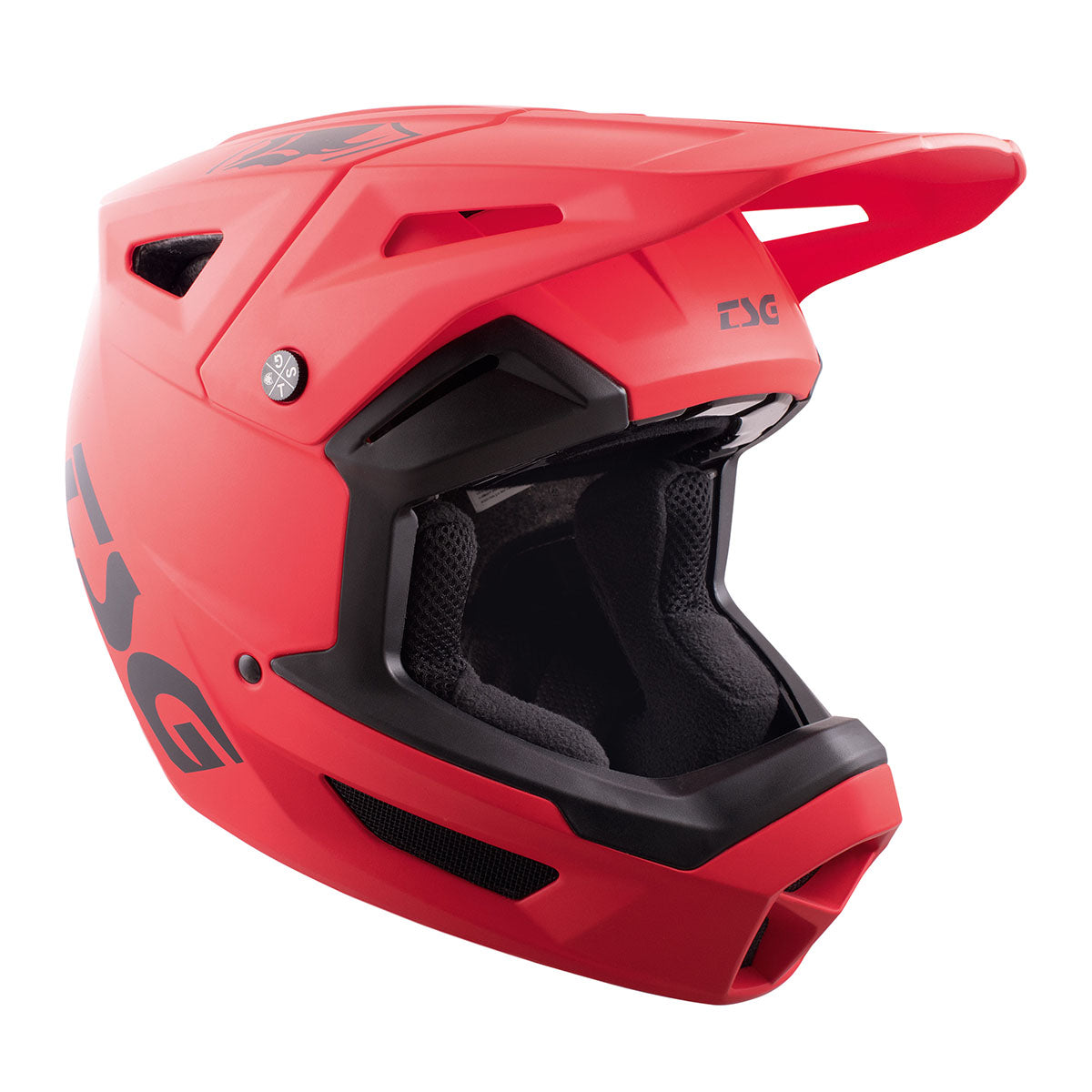 Red TSG Sentinel downhill MTB helmet by ZEITBIKE, full face helmet with ventilation and sturdy design for mountain biking.