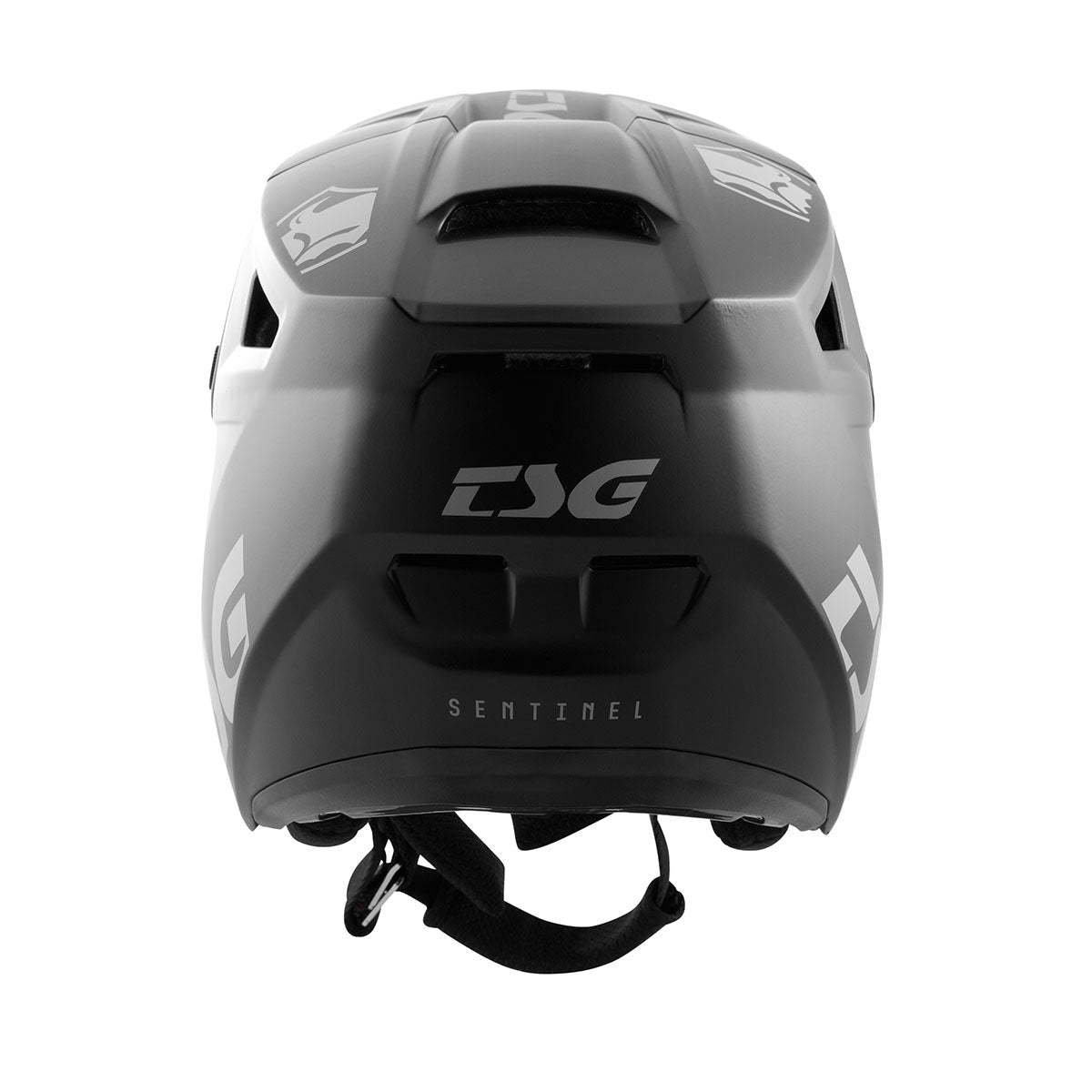 Black TSG Sentinel downhill MTB helmet by ZEITBIKE with full face protection and aerodynamic design.