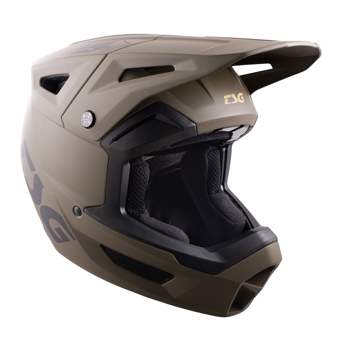 Full face downhill MTB helmet by ZEITBIKE, TSG Sentinel helmet in olive green with ventilation and secure chin strap.