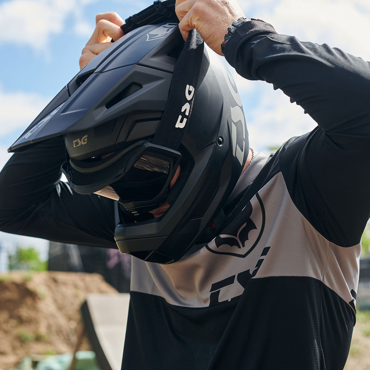 TSG Sentinel downhill MTB helmet by ZEITBIKE, full face downhilling helmet with black and yellow design, vented for airflow.