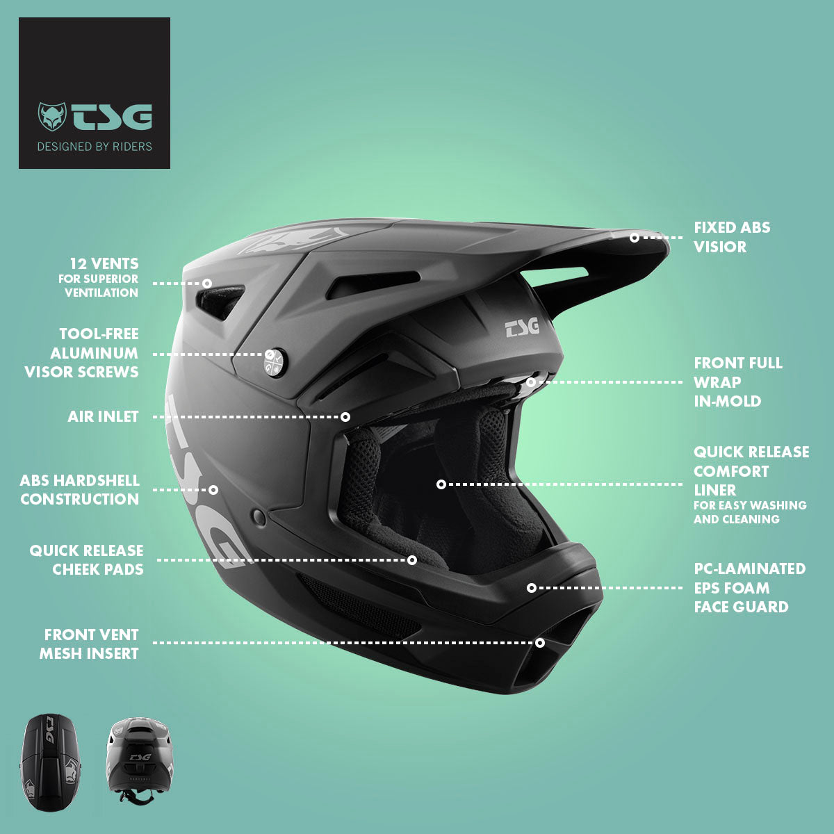 Full face downhill MTB helmet by ZEITBIKE, TSG Sentinel helmet with black design and ventilation for mountain biking safety.