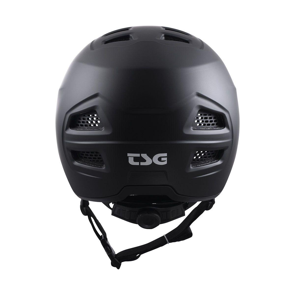 Black TSG All Terrain helmet by ZEITBIKE with vented design and adjustable straps, shown from the side.
